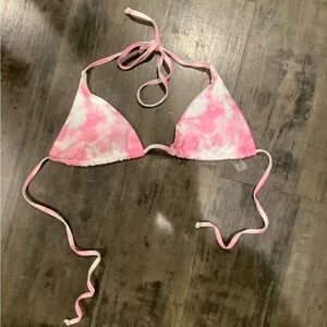 Pink and White Tie-Dye Bikini Top